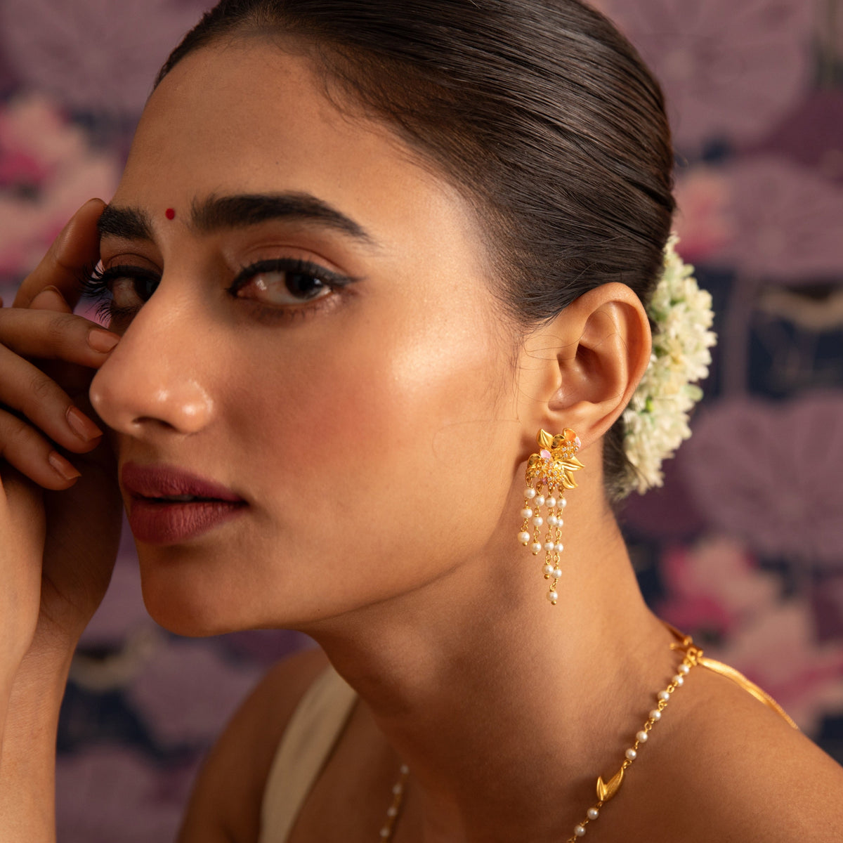 Jalaja Dainty Floral CZ Drop Earrings