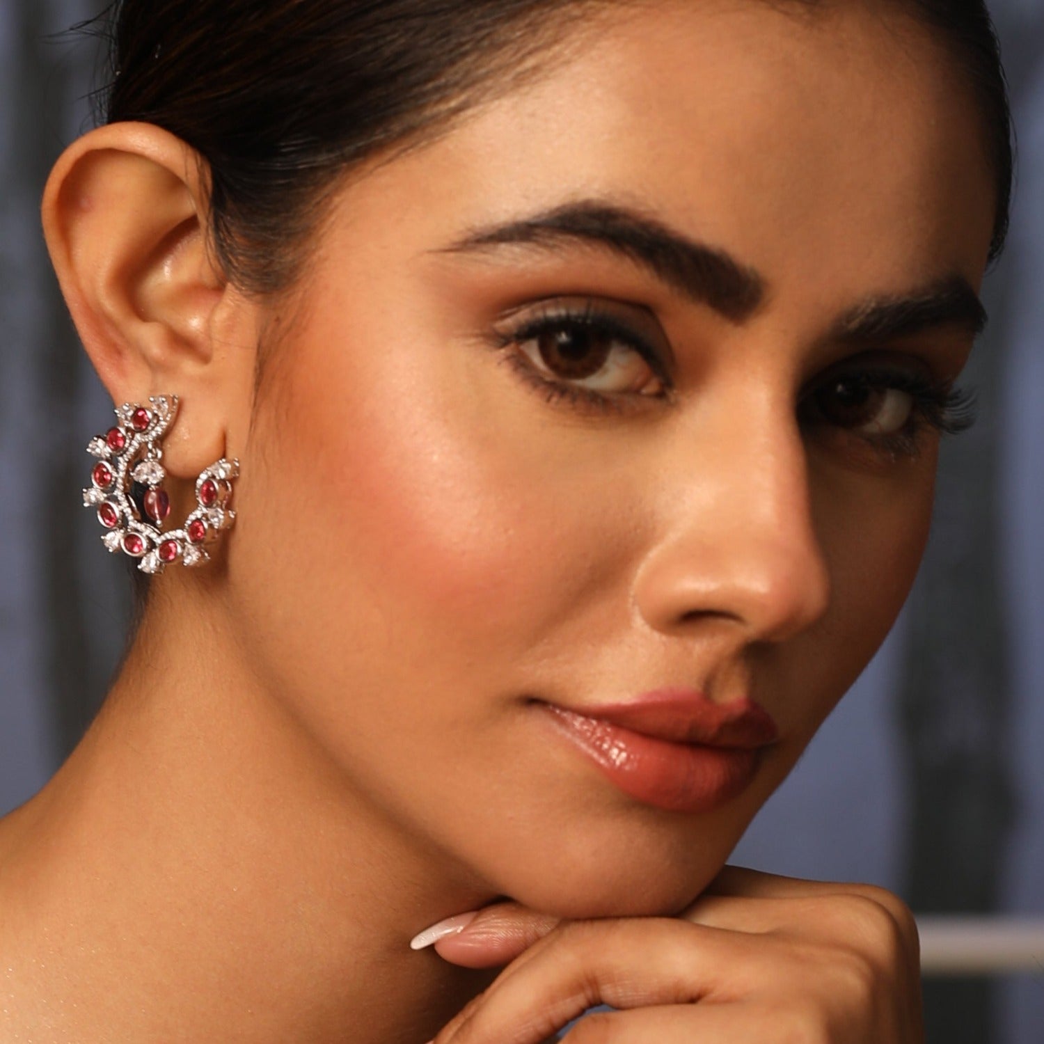 Floral Arc CZ Hoop Earrings