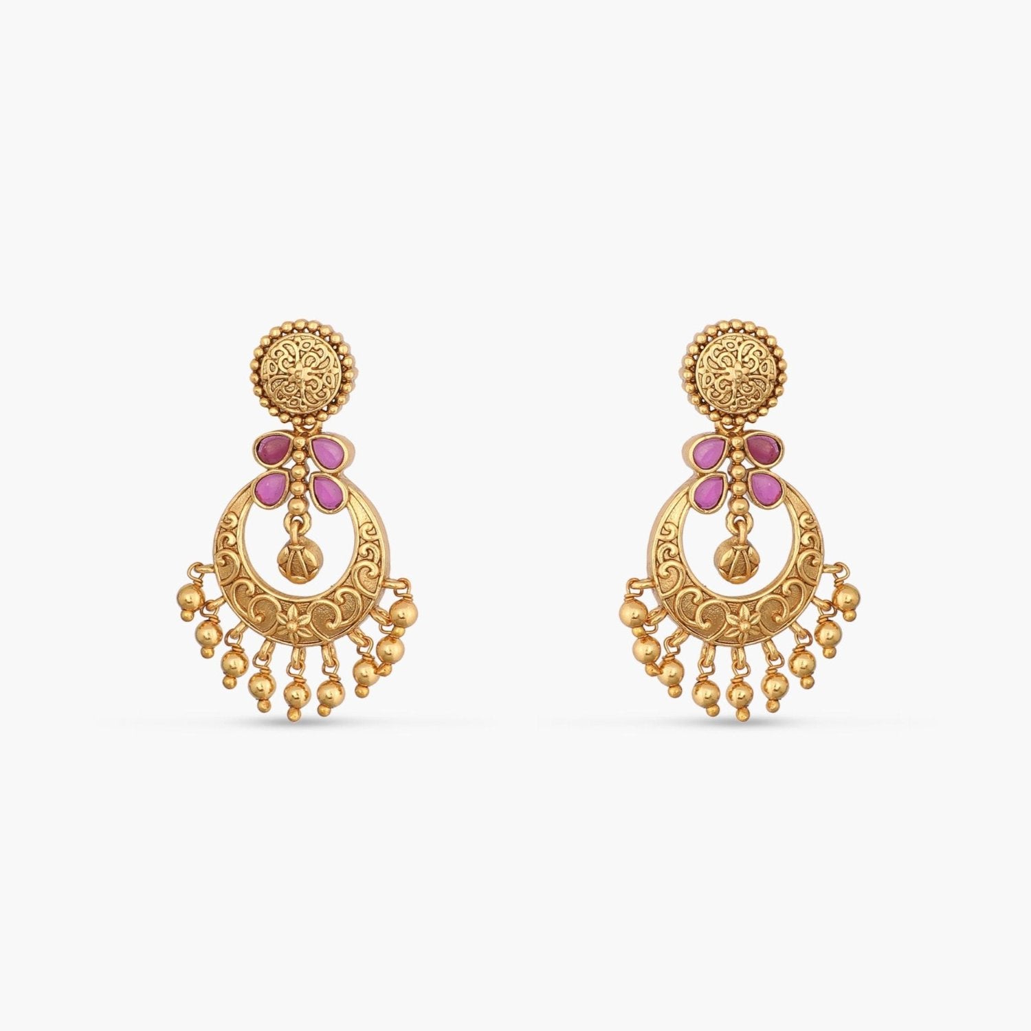 Riva Antique Red Kempu Chandbali Earrings