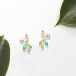 Eriha Pearl Statement Green Leaf Stud Earrings