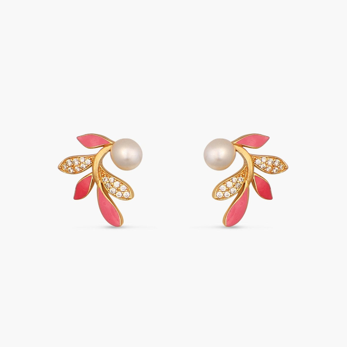 Eriha Pearl Delicate Pink Leaf Stud Earrings