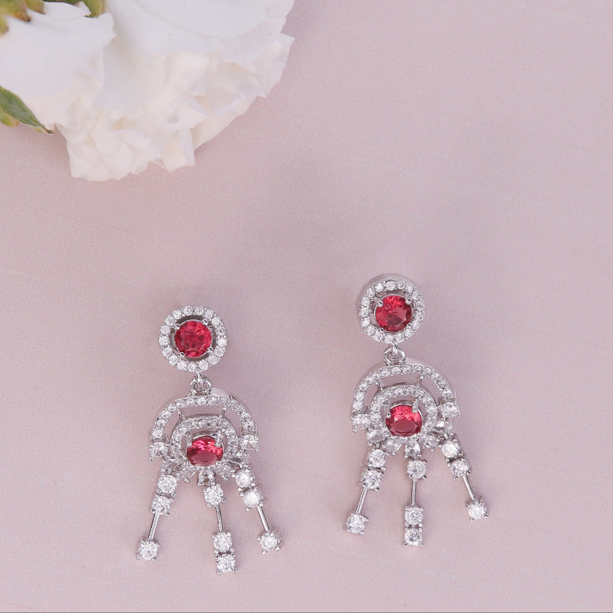 Glow Red Nakshatra CZ Drop Earrings
