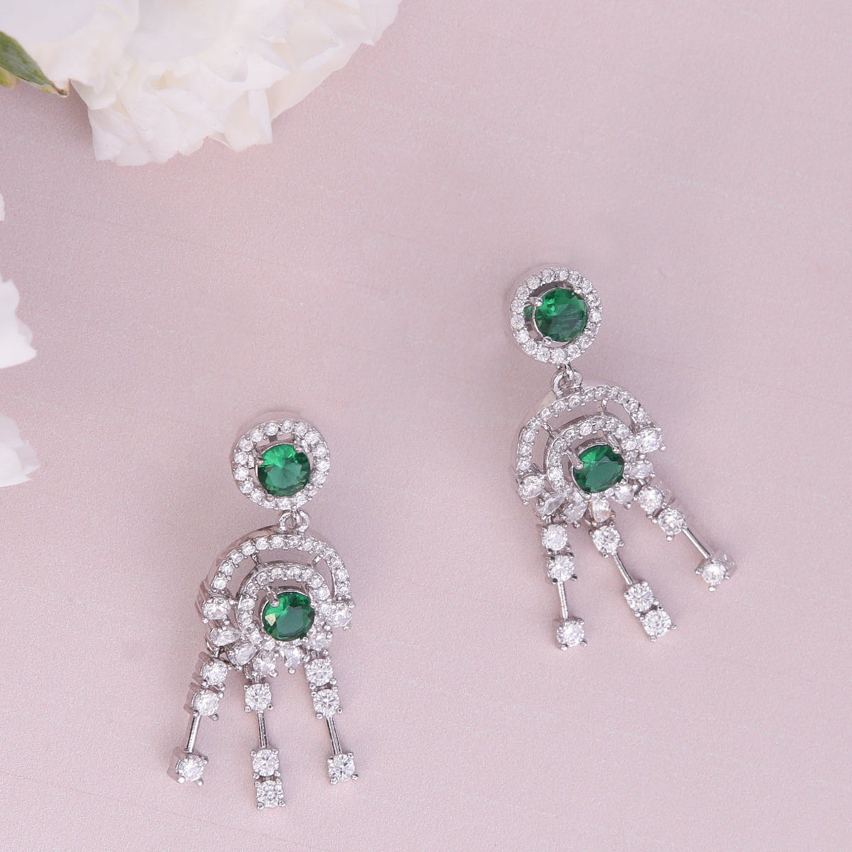 Glow Green Nakshatra CZ Drop Earrings