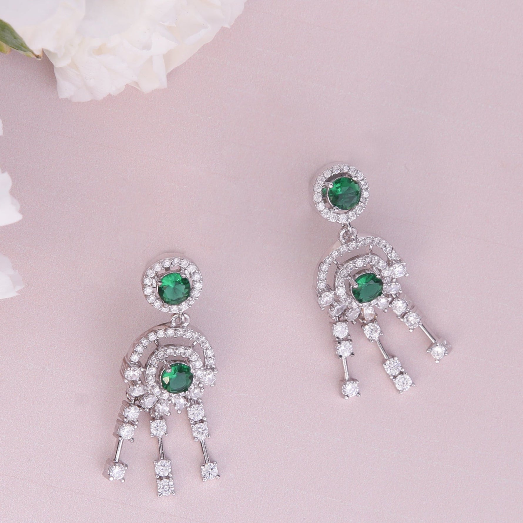 Glow Green Nakshatra CZ Drop Earrings