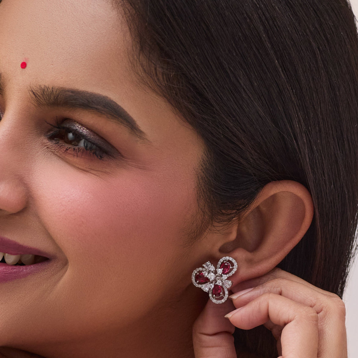 Bloom Red Nakshatra CZ Stud Earrings
