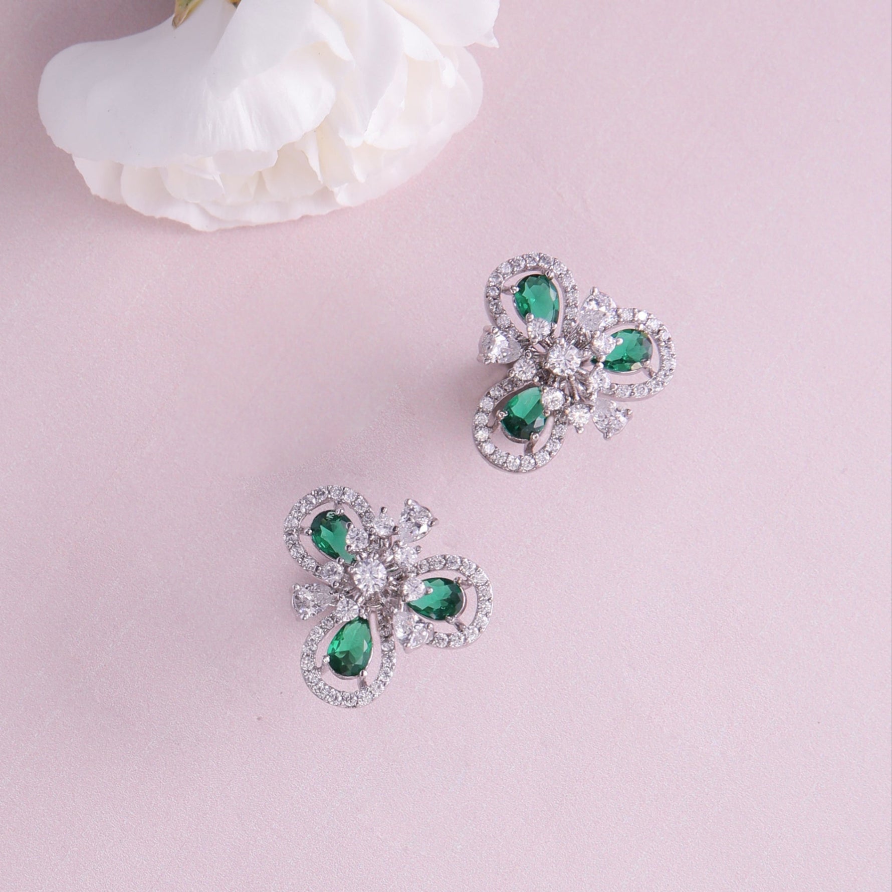 Bloom Green Nakshatra CZ Stud Earrings