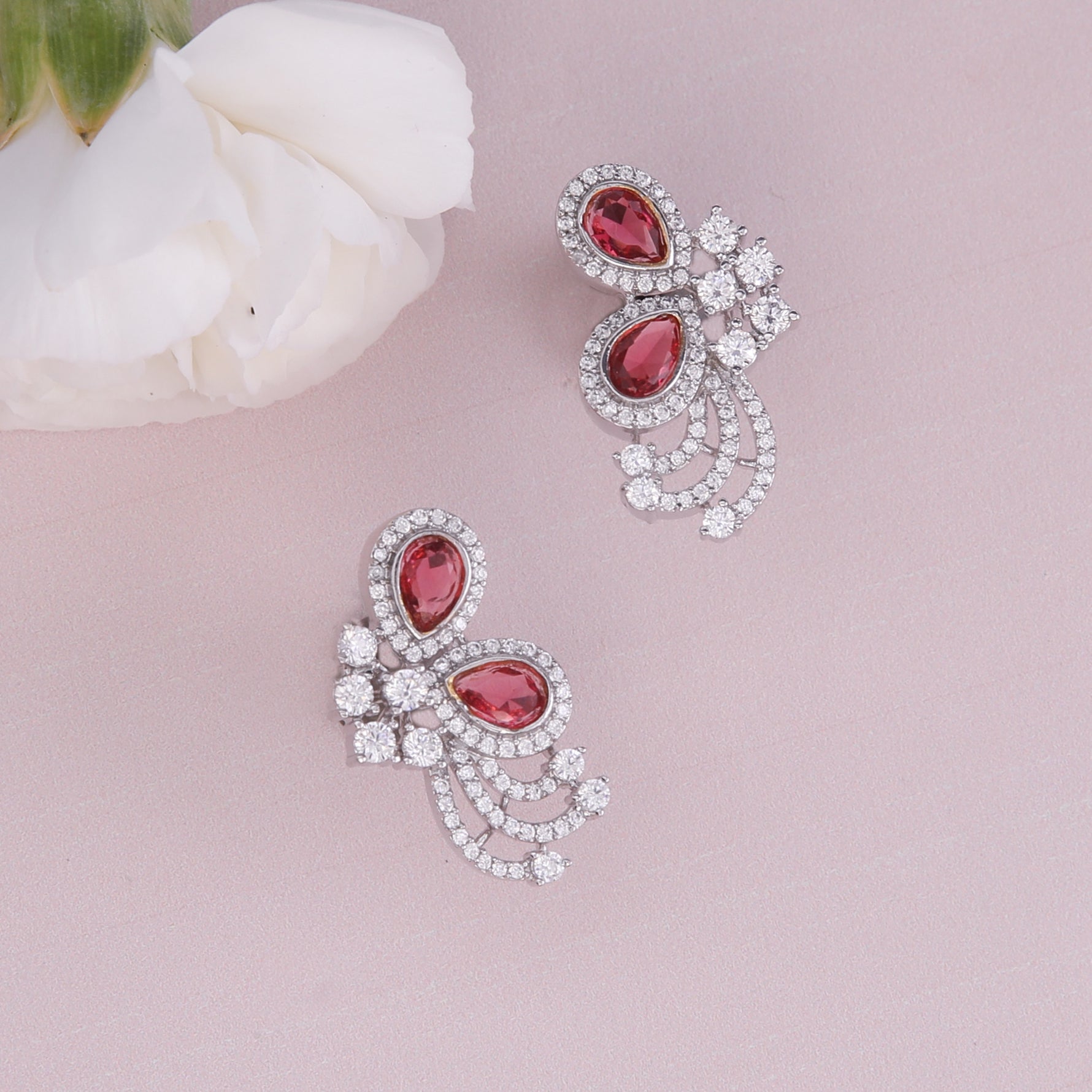 Cressida Red Nakshatra CZ Earrings