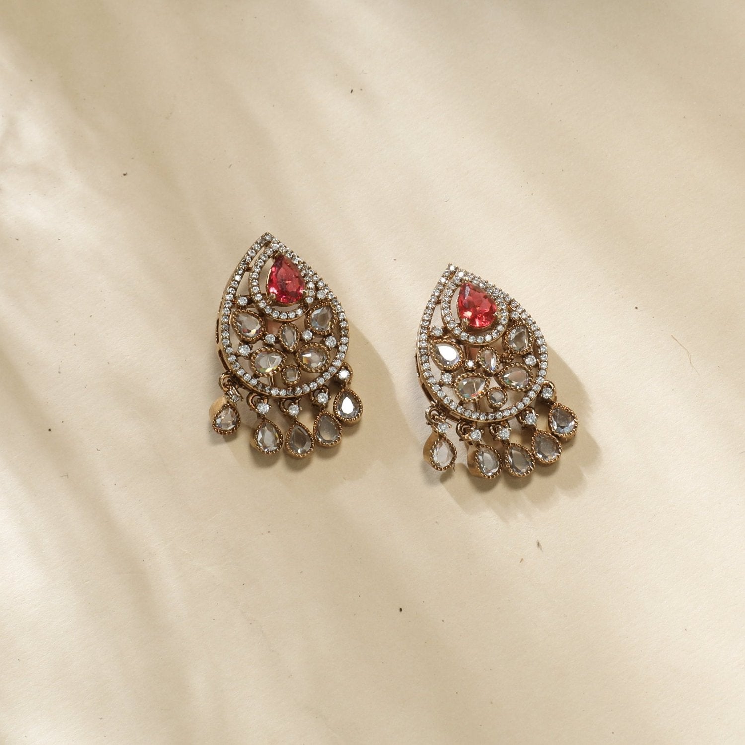 Delara Nakshtra CZ Red Stud Earrings