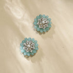 Floral Charm CZ Mint Beads & Pearl Stud Earrings