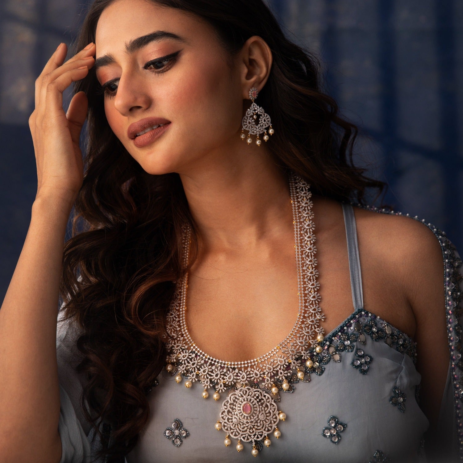 Candri Nakshatra CZ Long Necklace Set