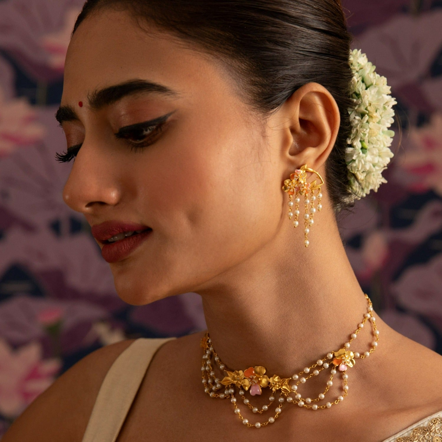 Jalaja Multi Layered Floral Chain Necklace