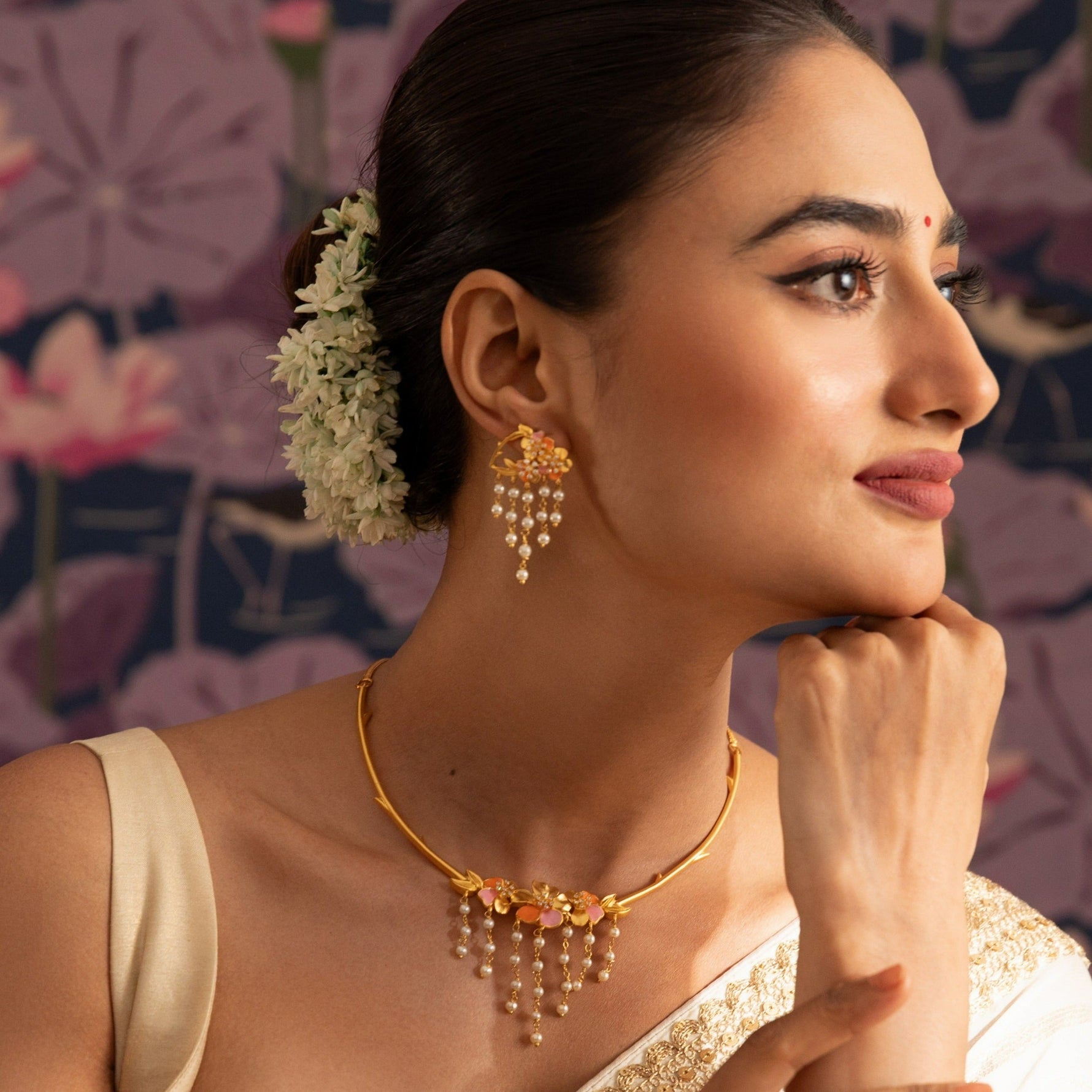Jalaja Floral Statement Cuff Necklace