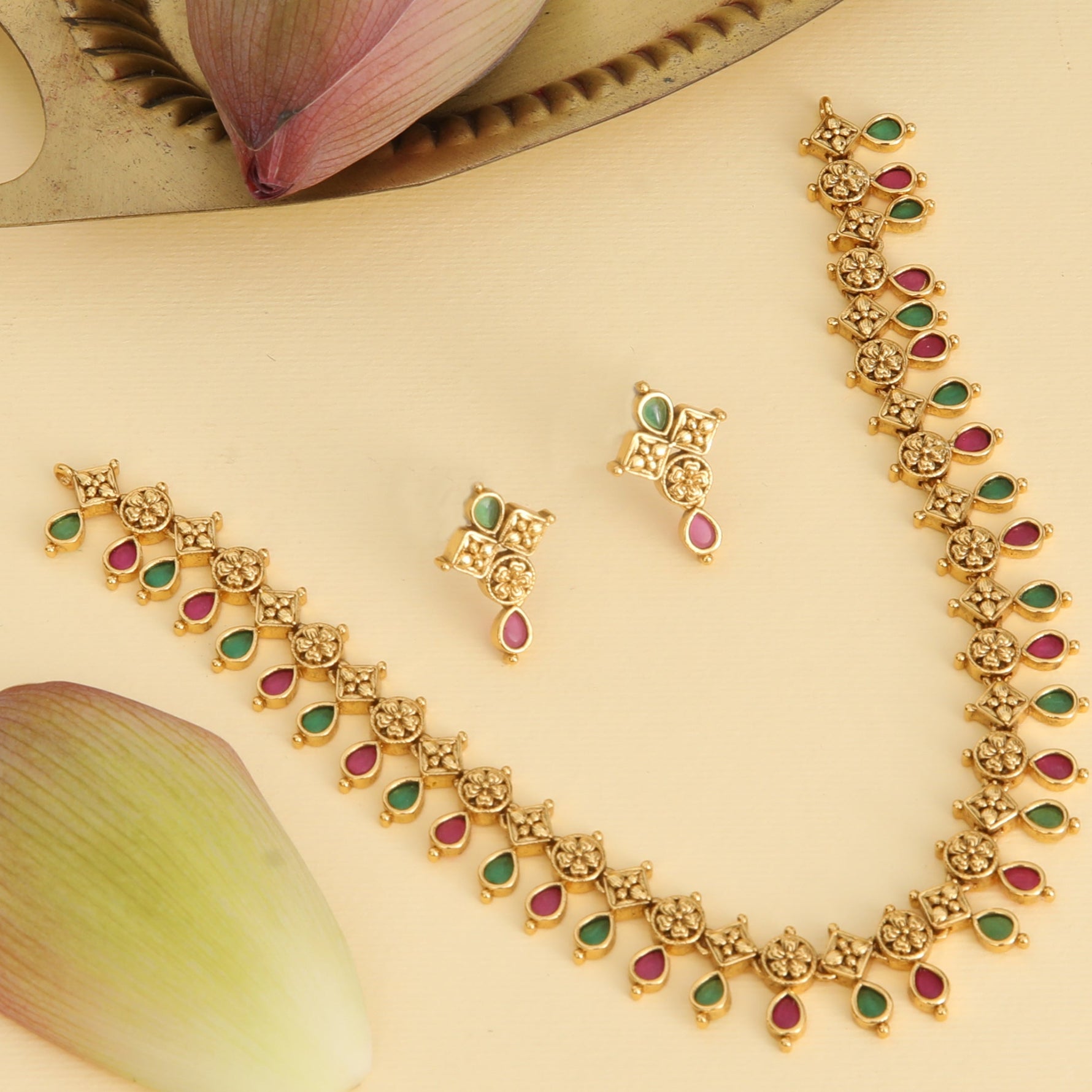 Subhadra Antique Kempu Necklace Set