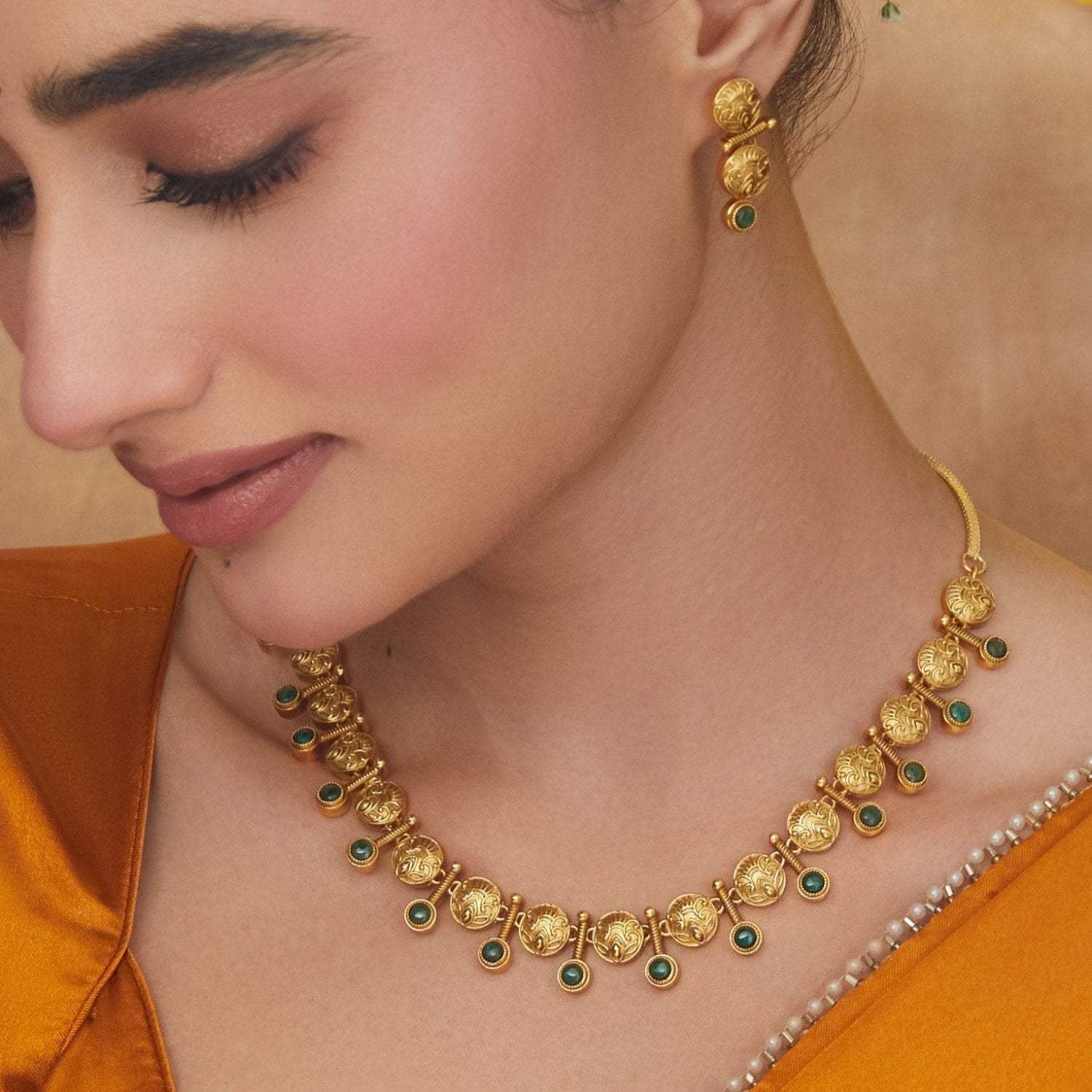 Samara Antique Green kempu Necklace Set