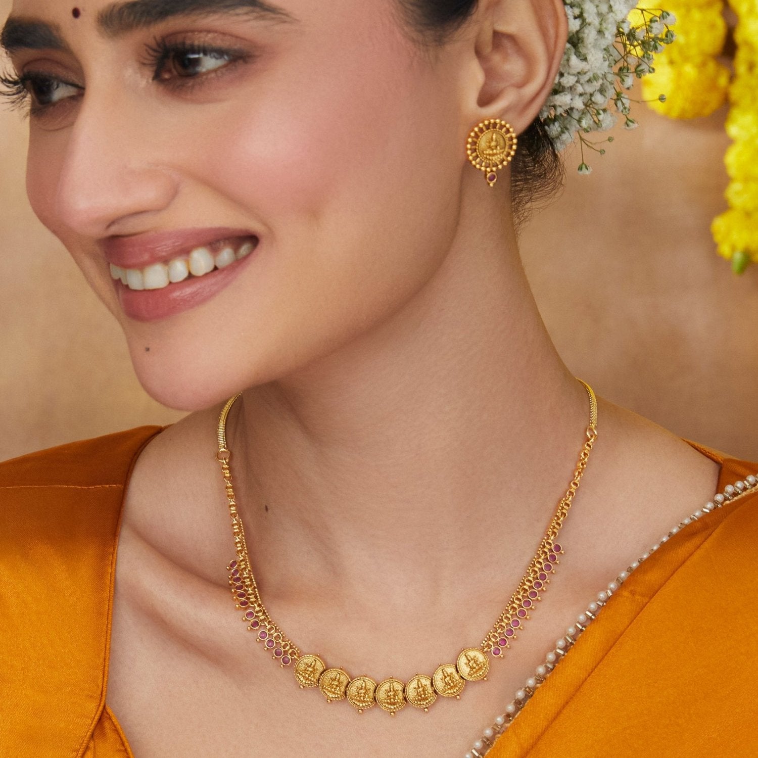 Arya Heritage Red Kempu Necklace Set - Main Image