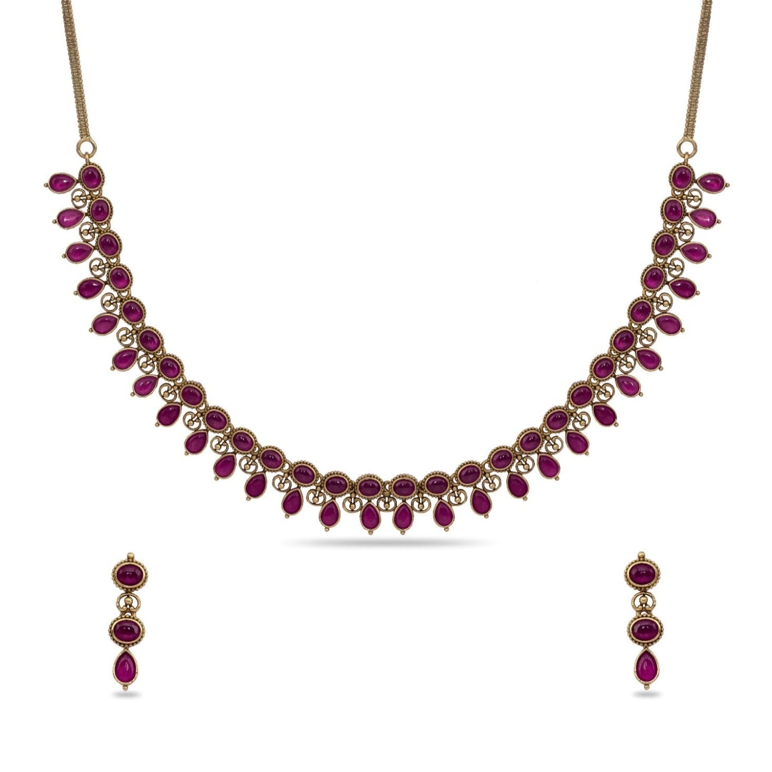 Rajshri Antique Red Kempu Necklace Set