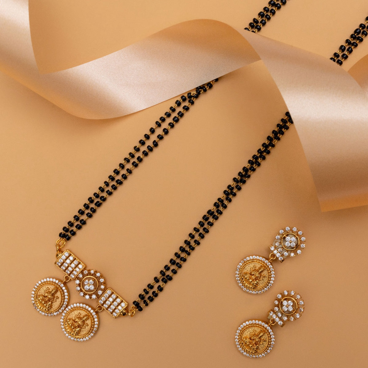 Dhriti Coin Antique Black Beads Necklace Set