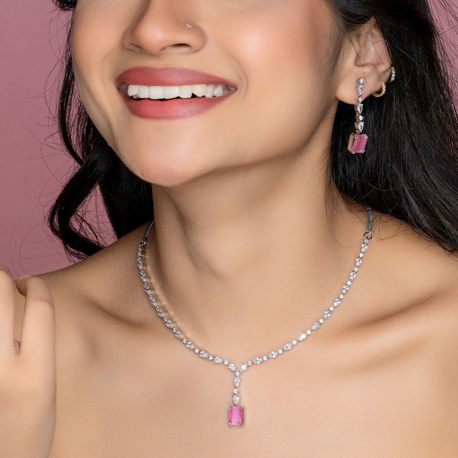 Violetta CZ Pink Necklace Set