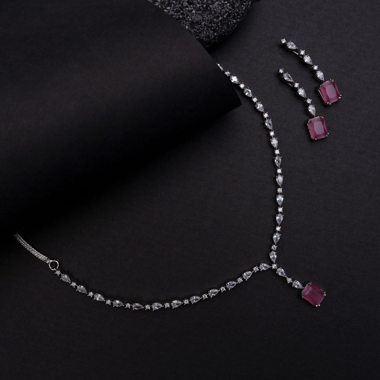 Violetta CZ Pink Necklace Set