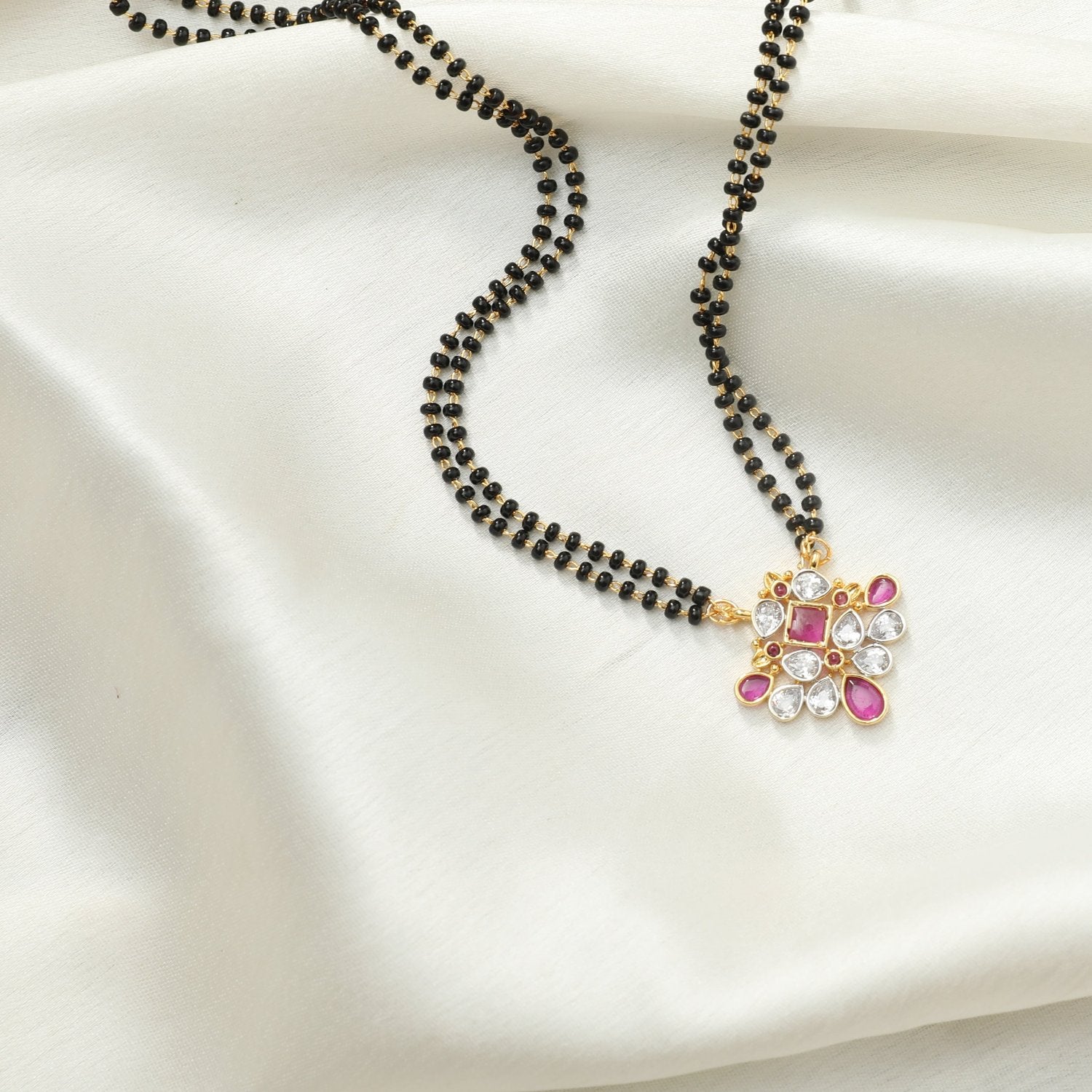 Rohani CZ White Red Black Beads Necklace