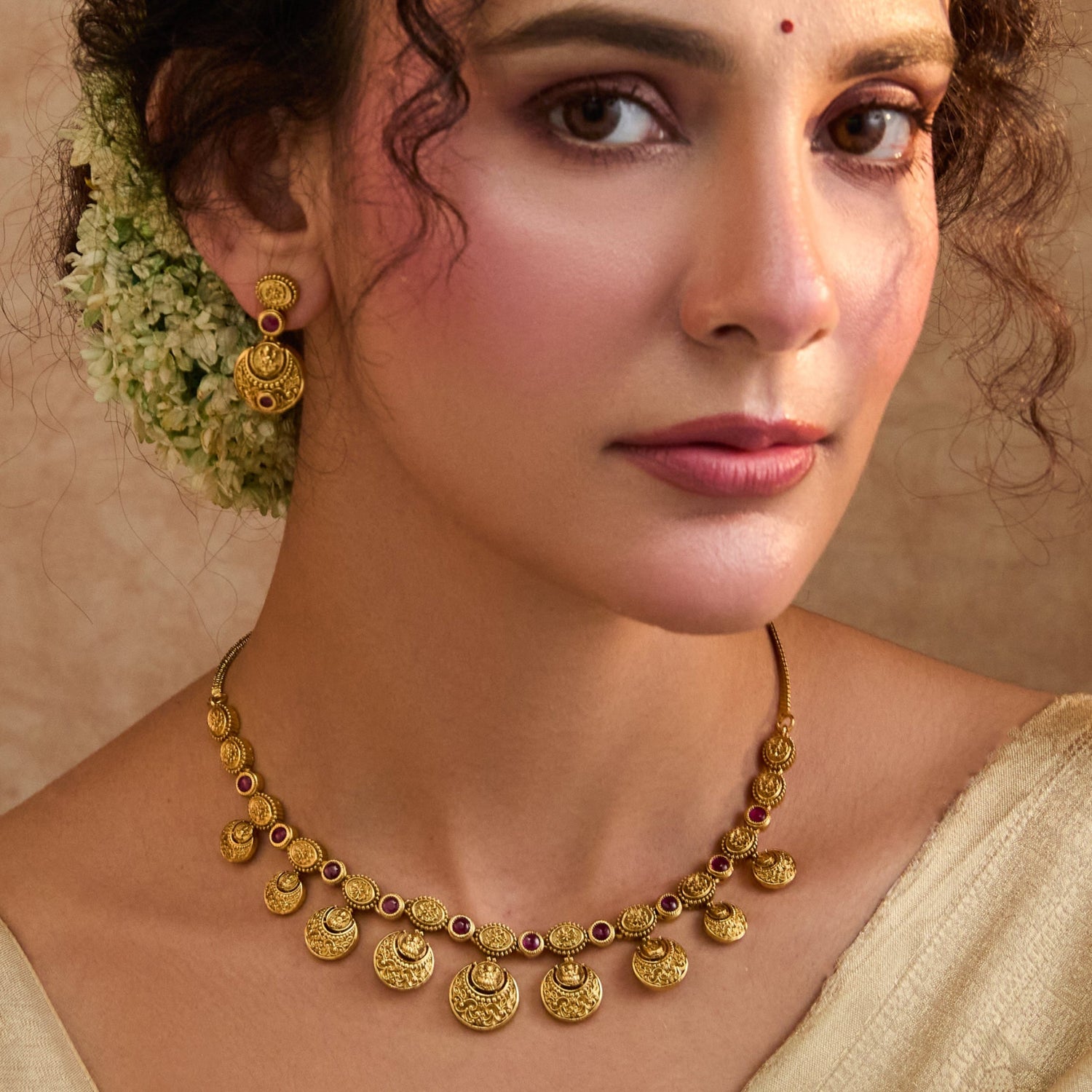 Padmaja Red Kempu Antique Necklace Set