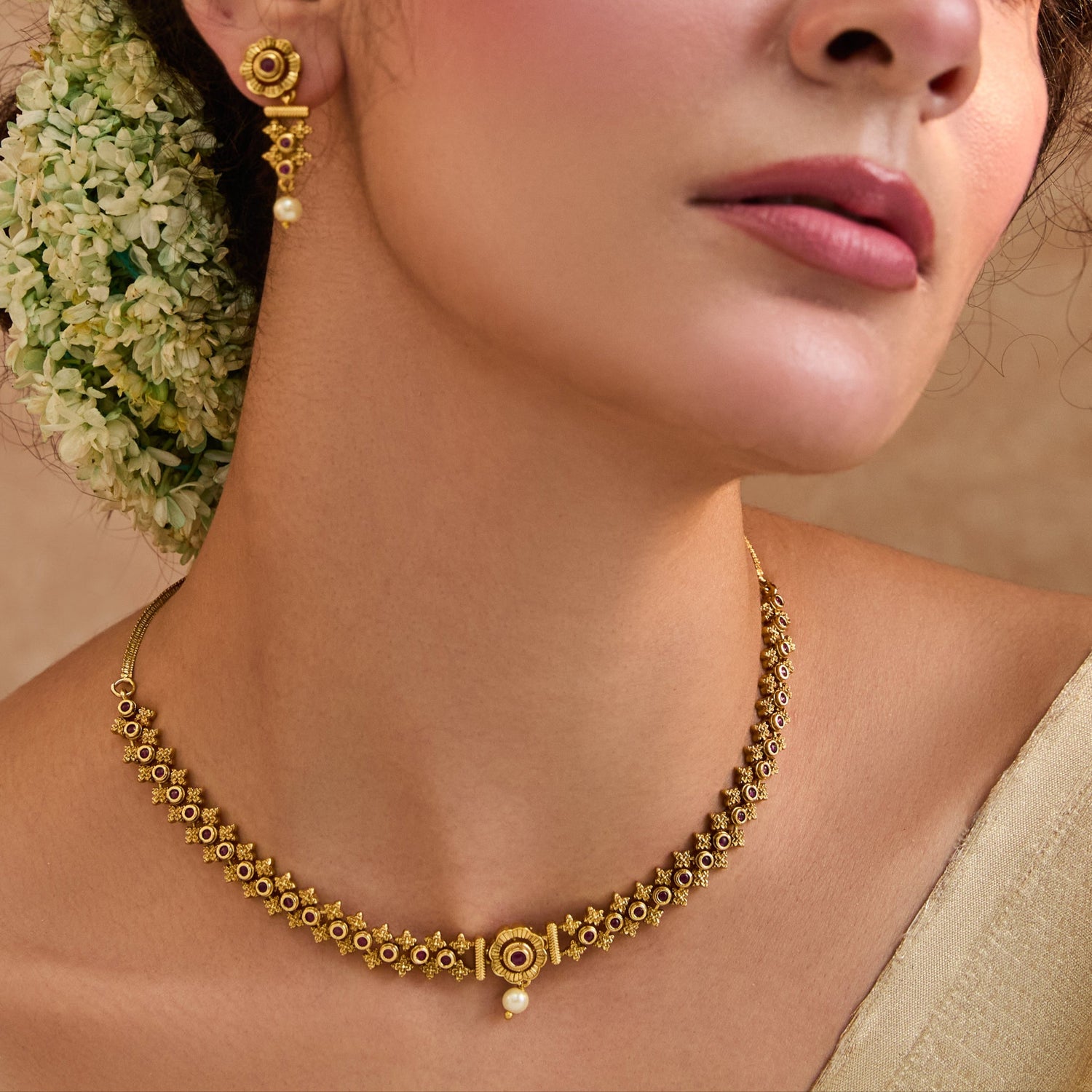 Shyla Kempu Red Antique Necklace Set