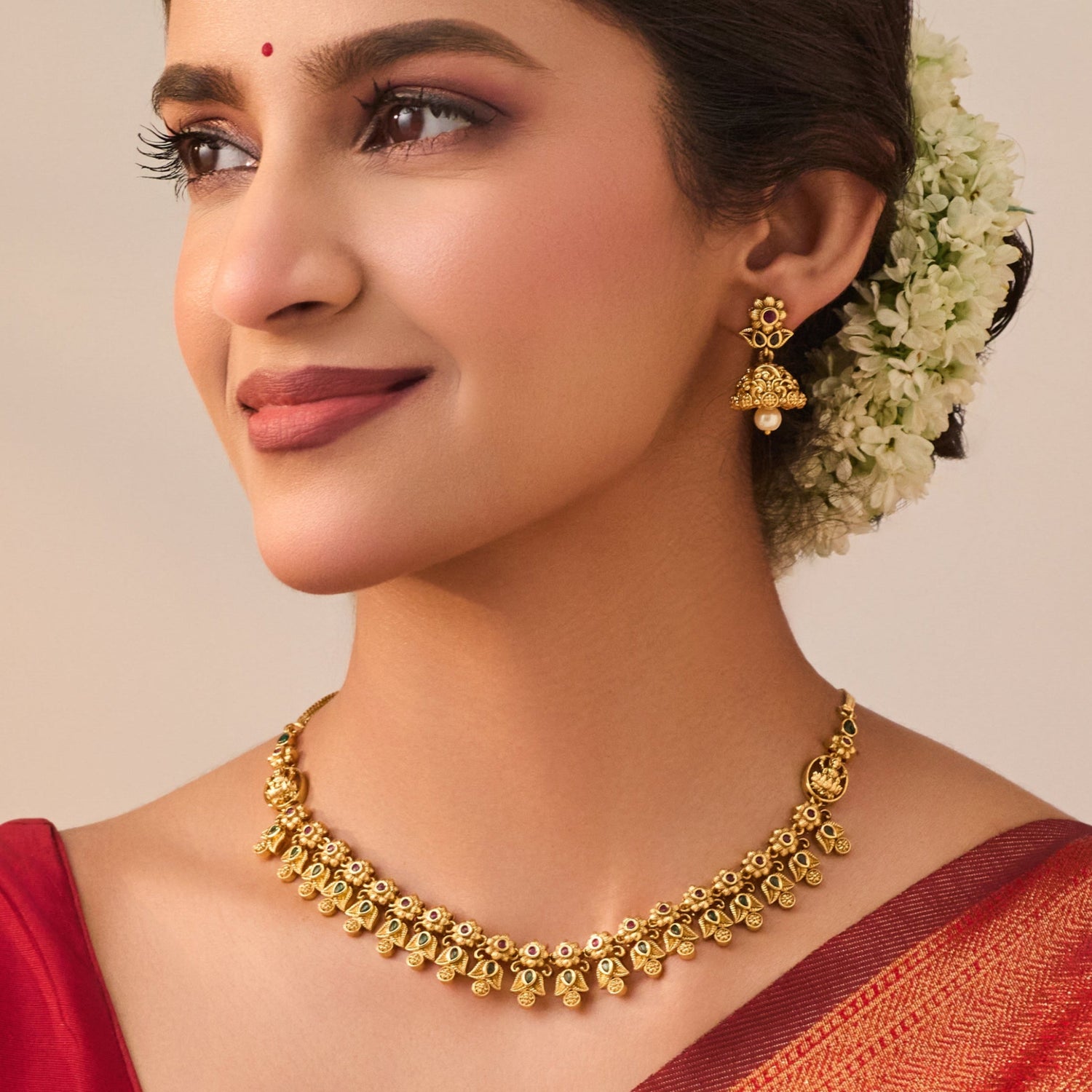Pragya Red Green Antique Necklace Set