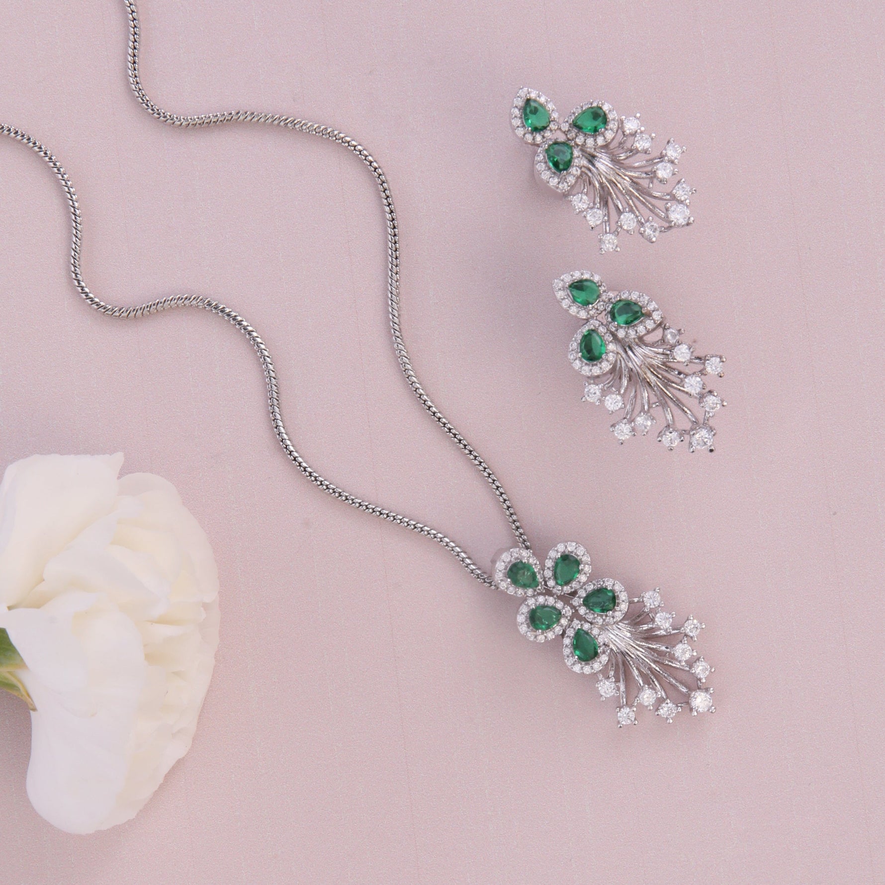 Plume Green Nakshatra CZ Pendant Set