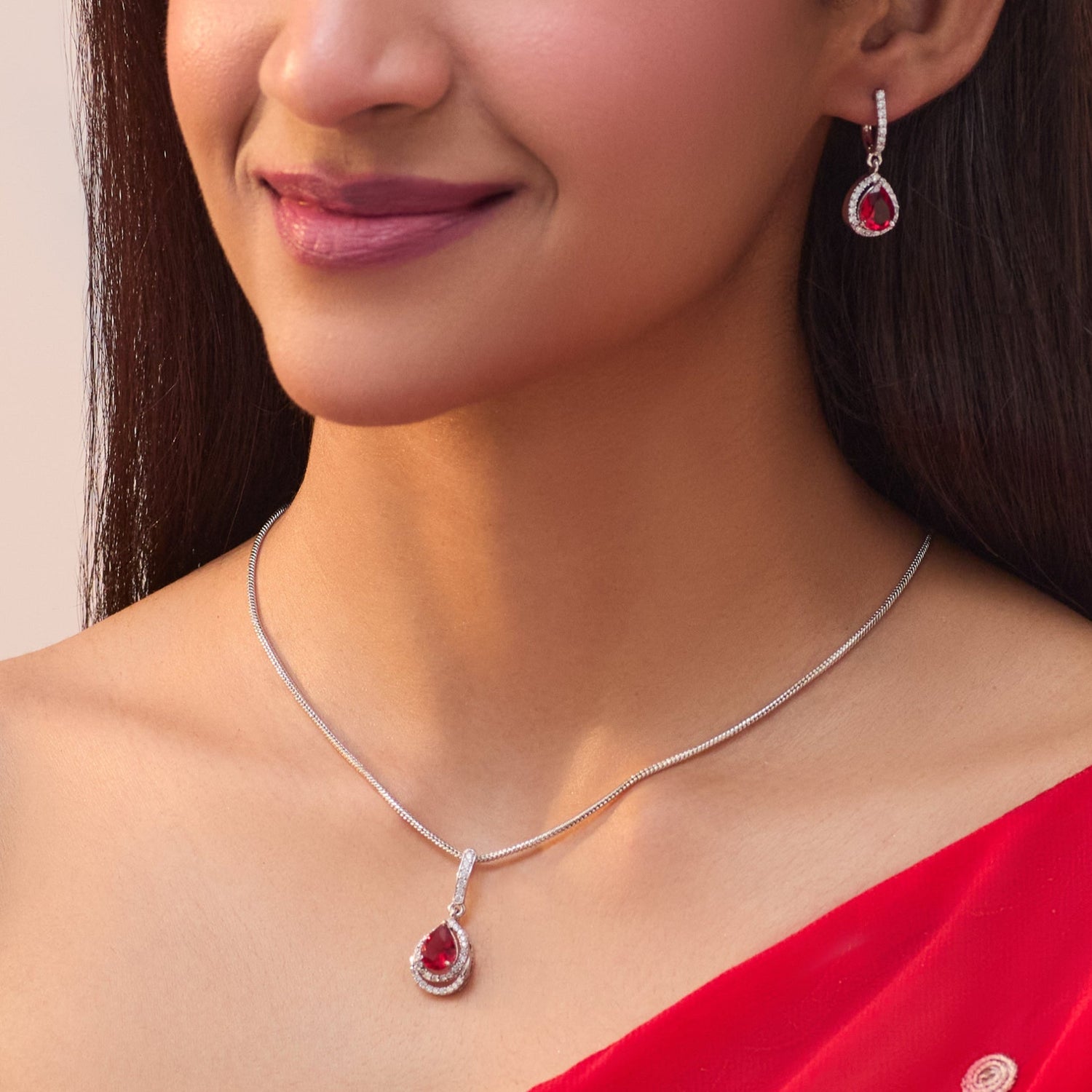 Ashley Red Nakshatra CZ Pendant Set