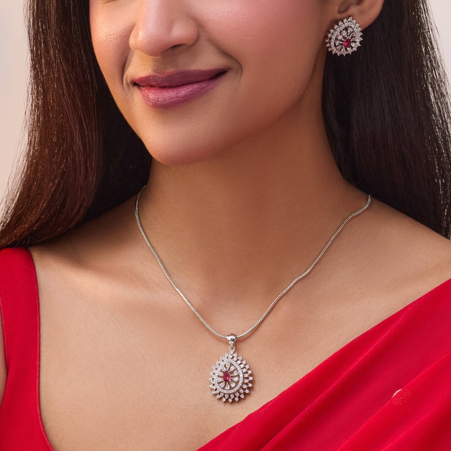 Mia Red Nakshatra CZ Pendant Set