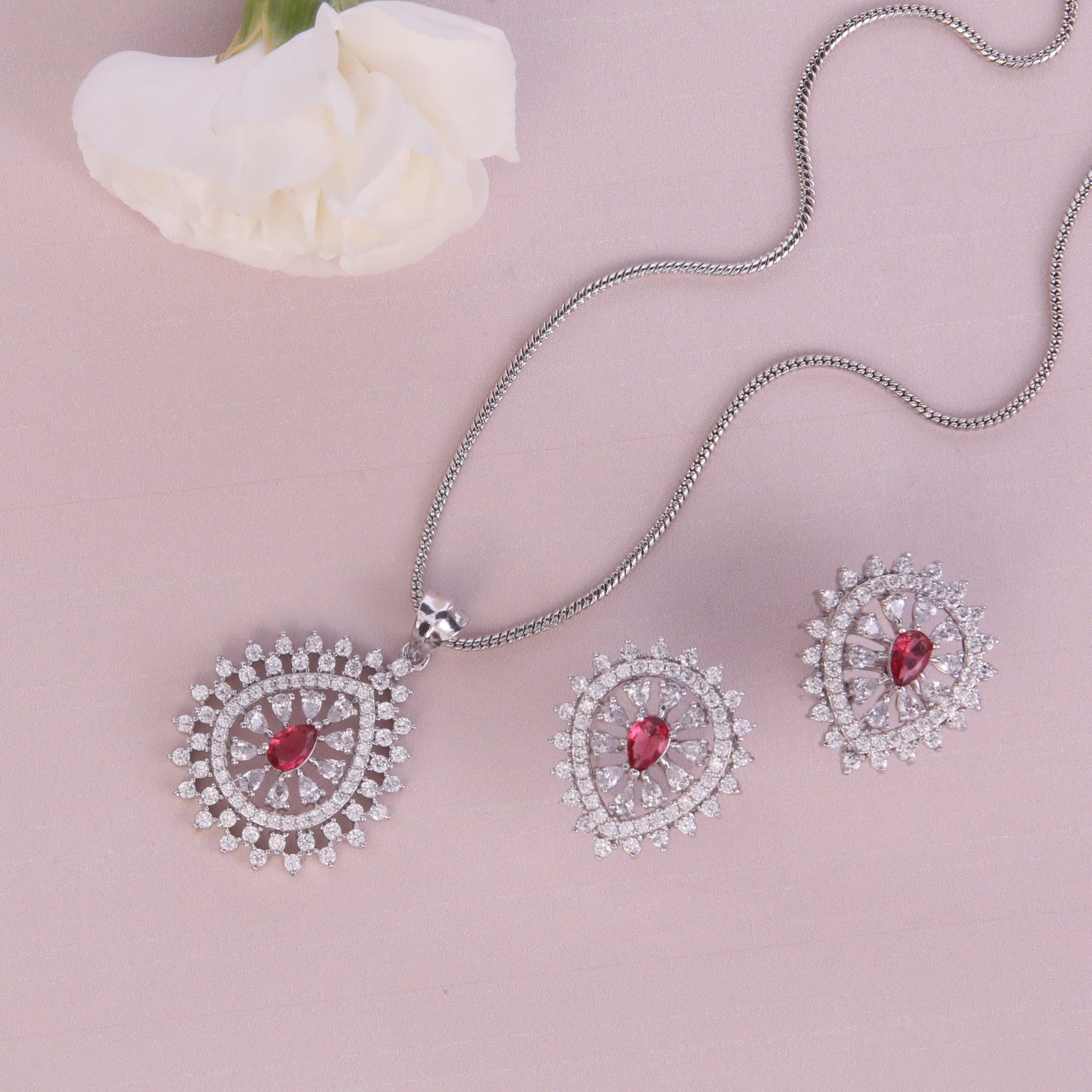 Mia Red Nakshatra CZ Pendant Set