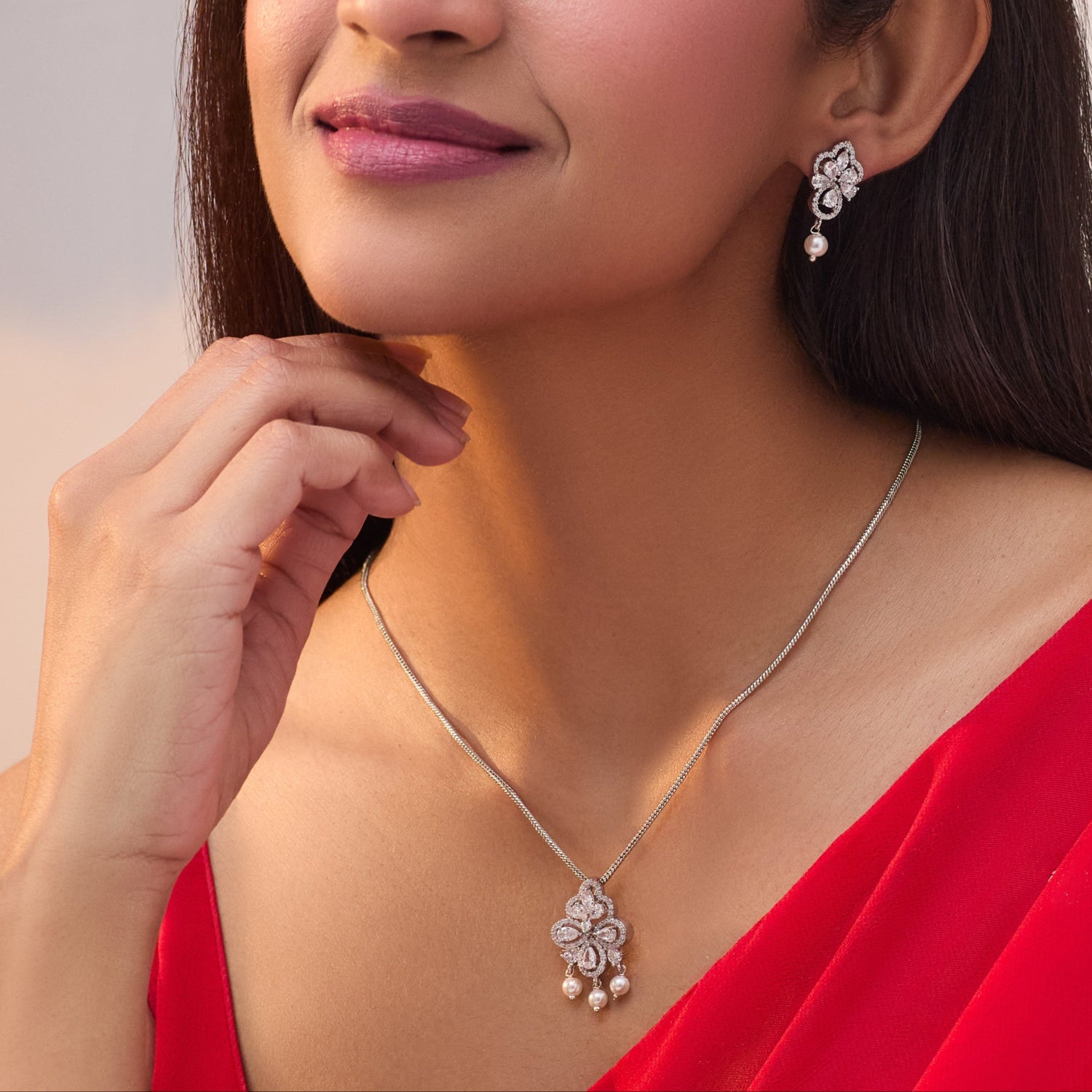 Pearl Dew Nakshatra CZ Pendant Set