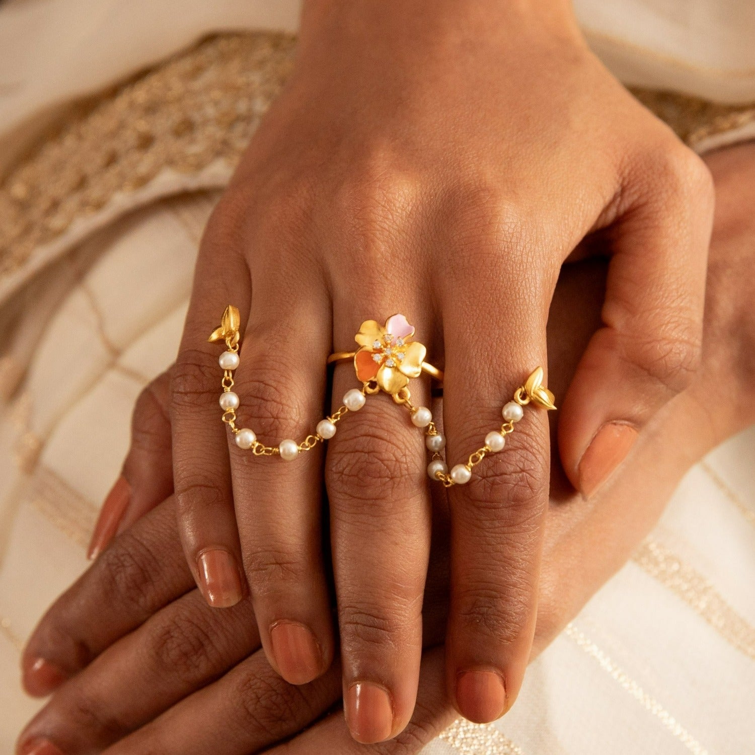 Buy Jalaja Floral Triple Finger Ring