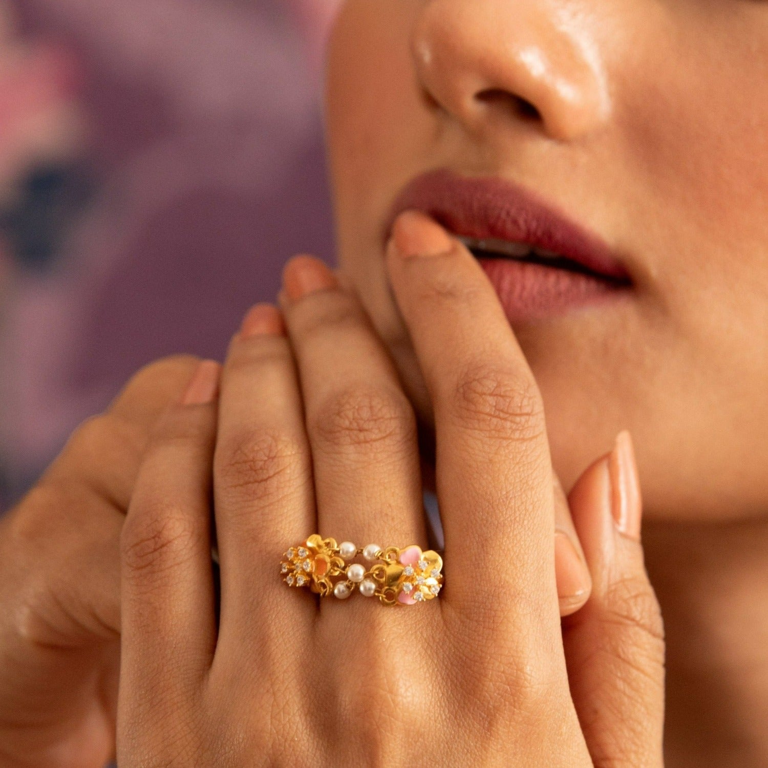 Jalaja Pearl Floral Finger Ring