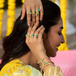 Eriha Pearl Delicate CZ Green Leaf Finger Ring