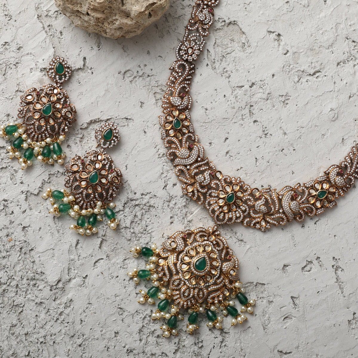 Doris Nakshatra CZ Long Necklace Set