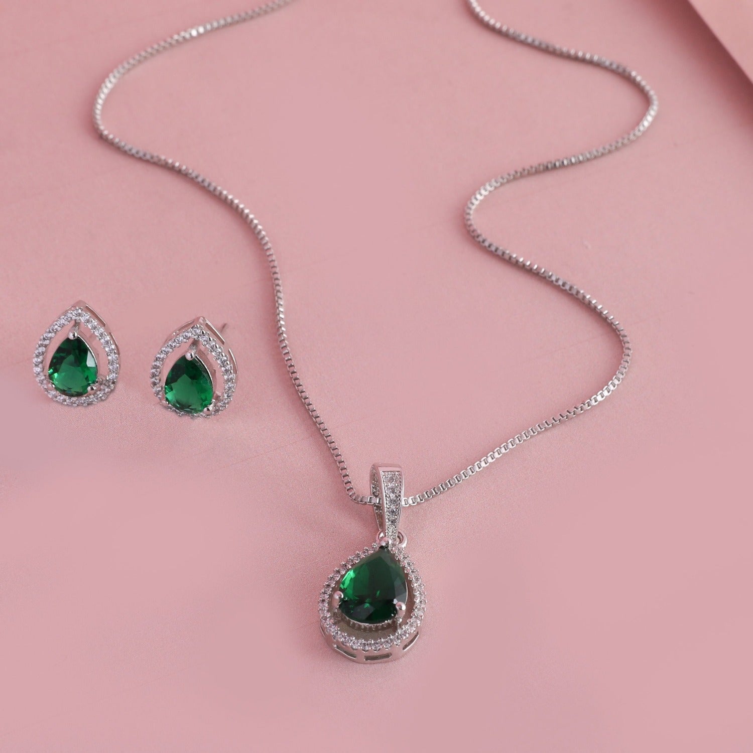 Pear Charm CZ Pendant Set
