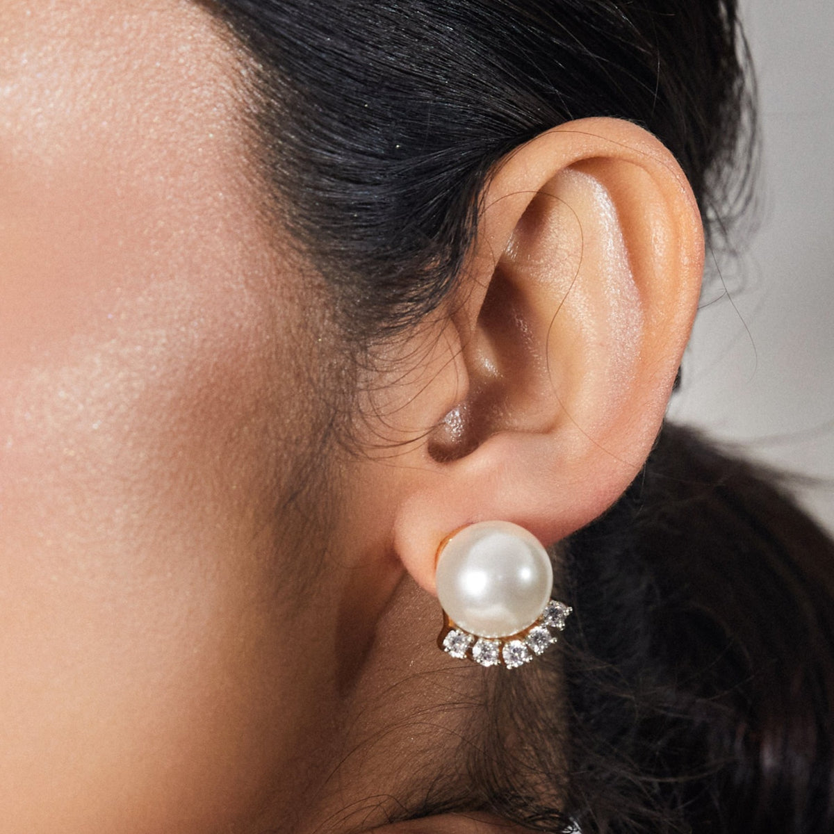 Simple Pearl CZ Stud Earrings