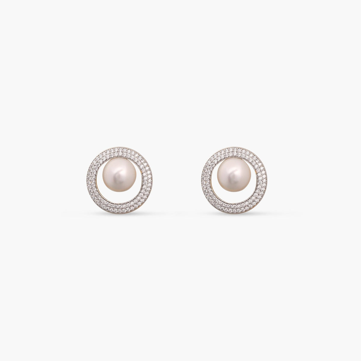 Simple Halo Pearl CZ Stud Earrings