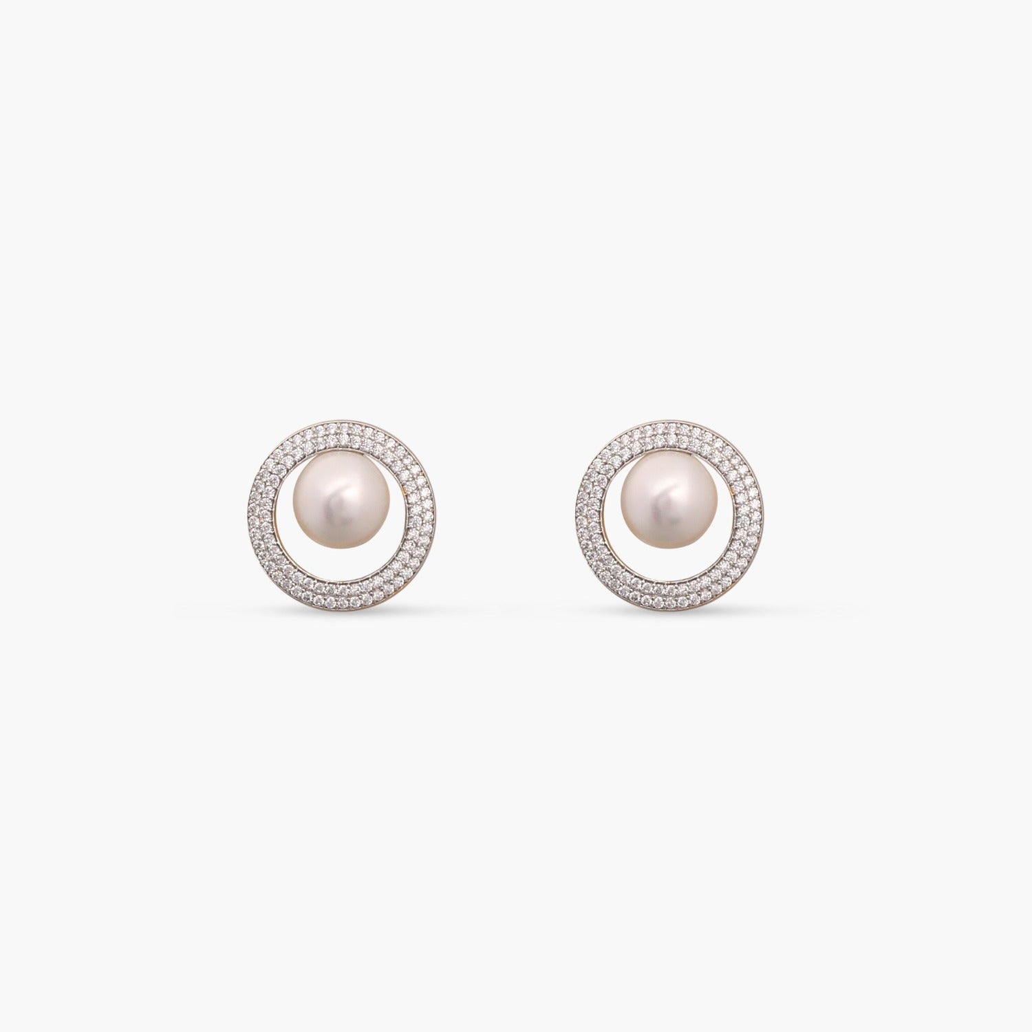 Simple Halo Pearl CZ Stud Earrings