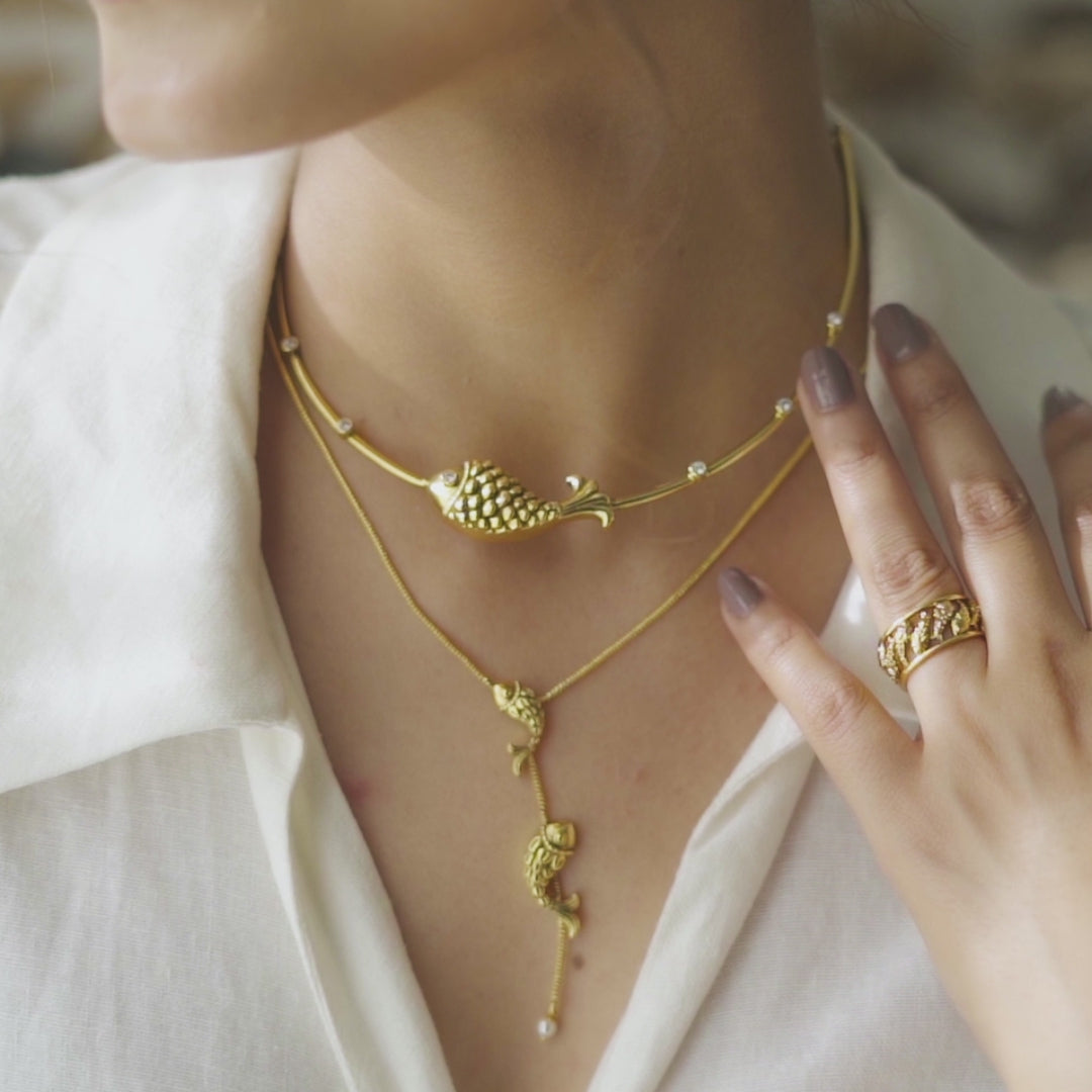 Statement Fish Oxidized Hasli Necklace