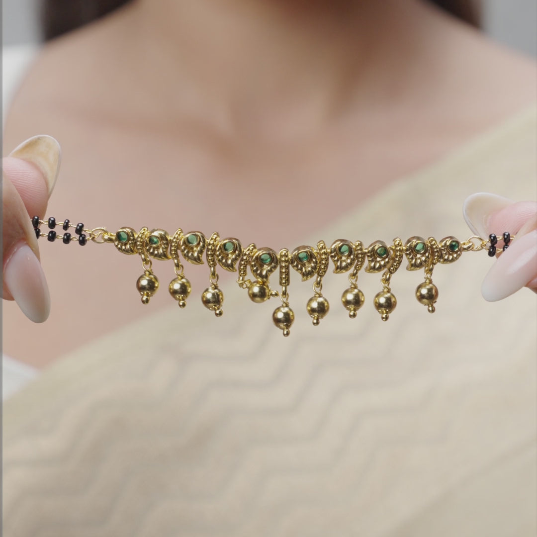 Azba Peacock Antique Black Beads Necklace