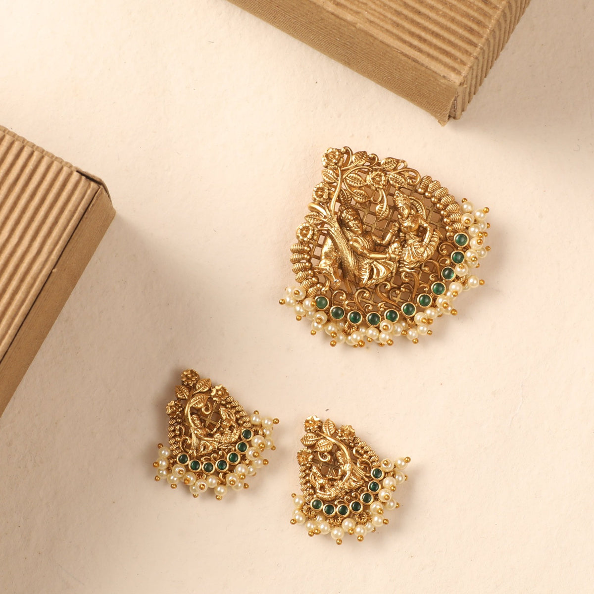 Krishna Antique Temple Pendant Set