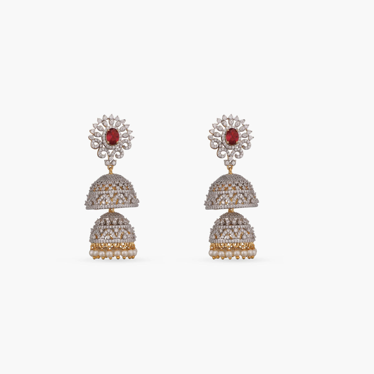 Dual Layer CZ Jhumka Earrings