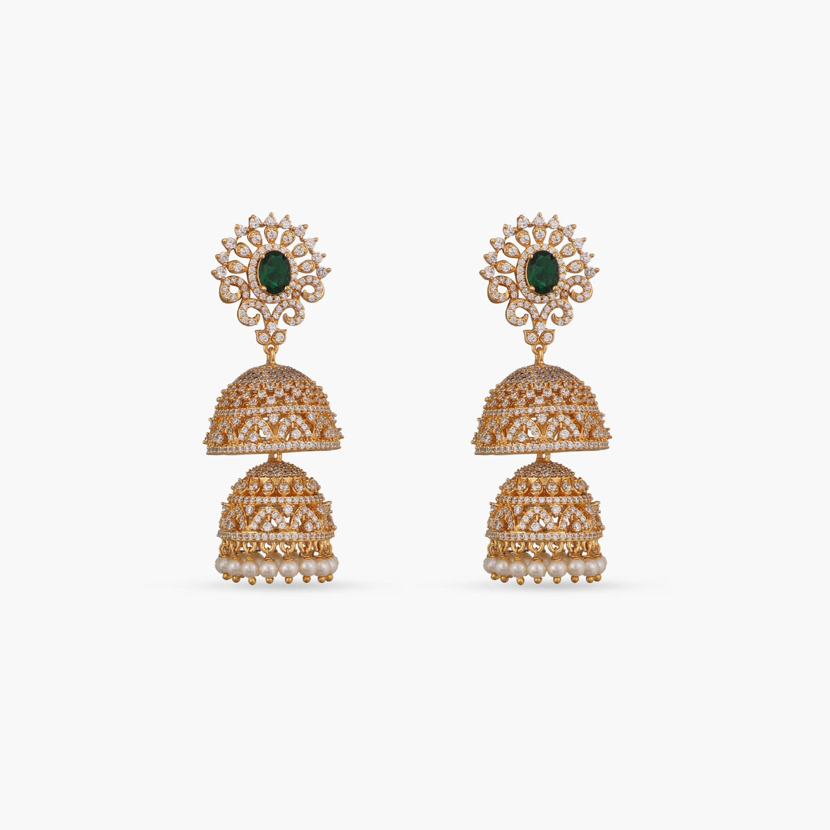 Dual Layer CZ Jhumka Earrings