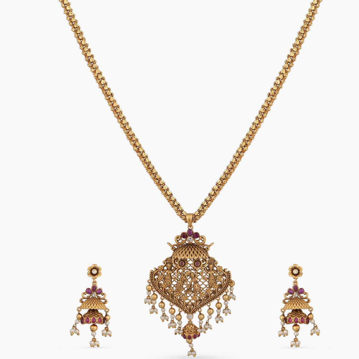 Brindavan Antique Temple Pendant Set