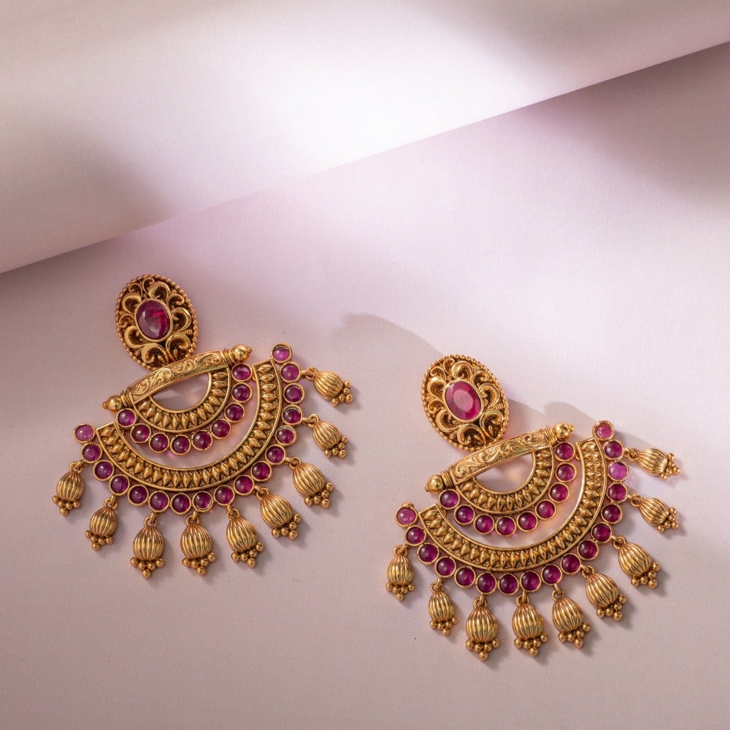 Pearls Studded Gold Plated Chandbali Earrings on Sterling Silver ER 16