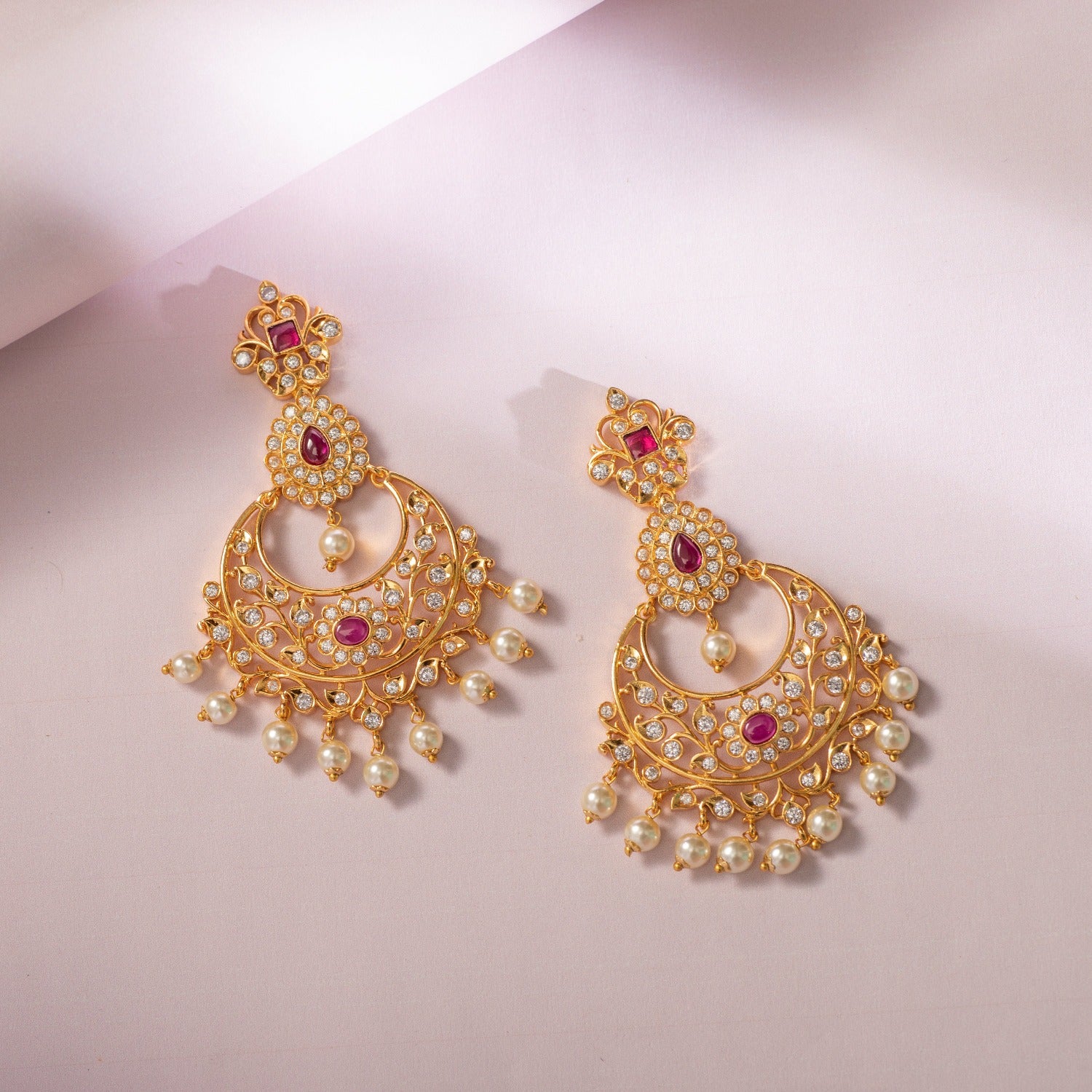 atjewels Peacock Stud Earrings in Multi Shape CZ and Pink Sapphire wit –  atjewels.in
