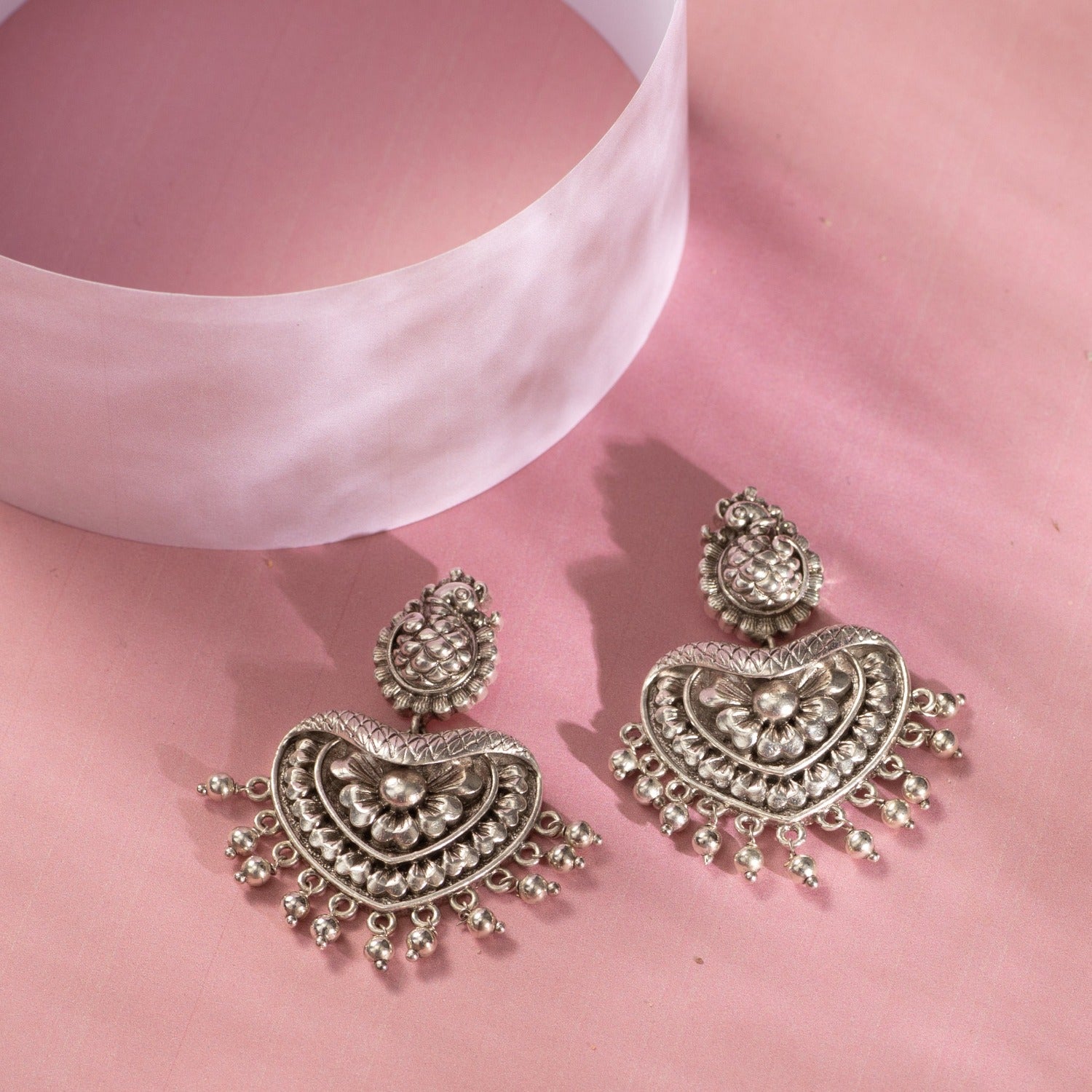 Maati Floral Antique Oxidized Chandbali Earrings