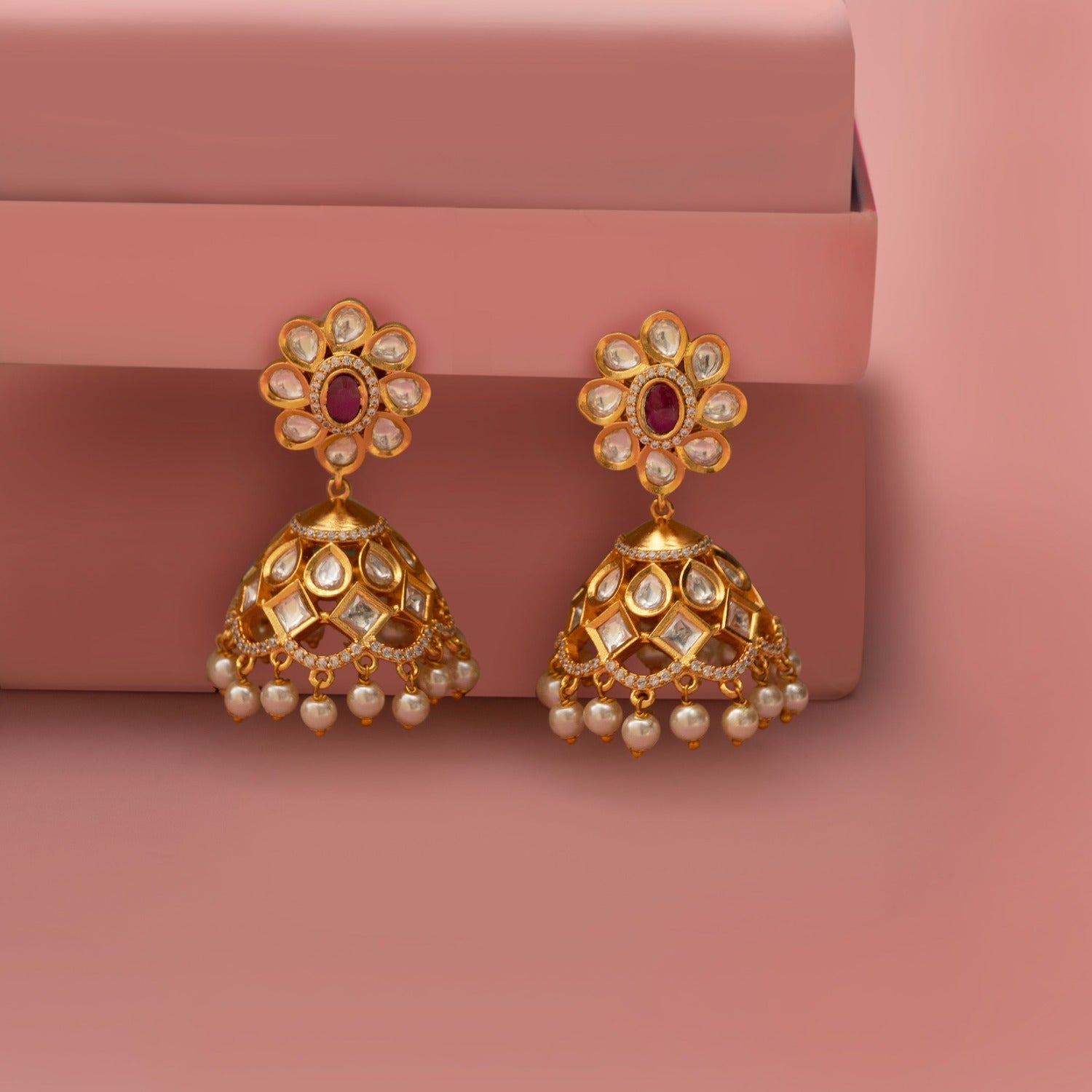 Golden Studded Kundan Jhumka Earrings Jewelry 469JW13